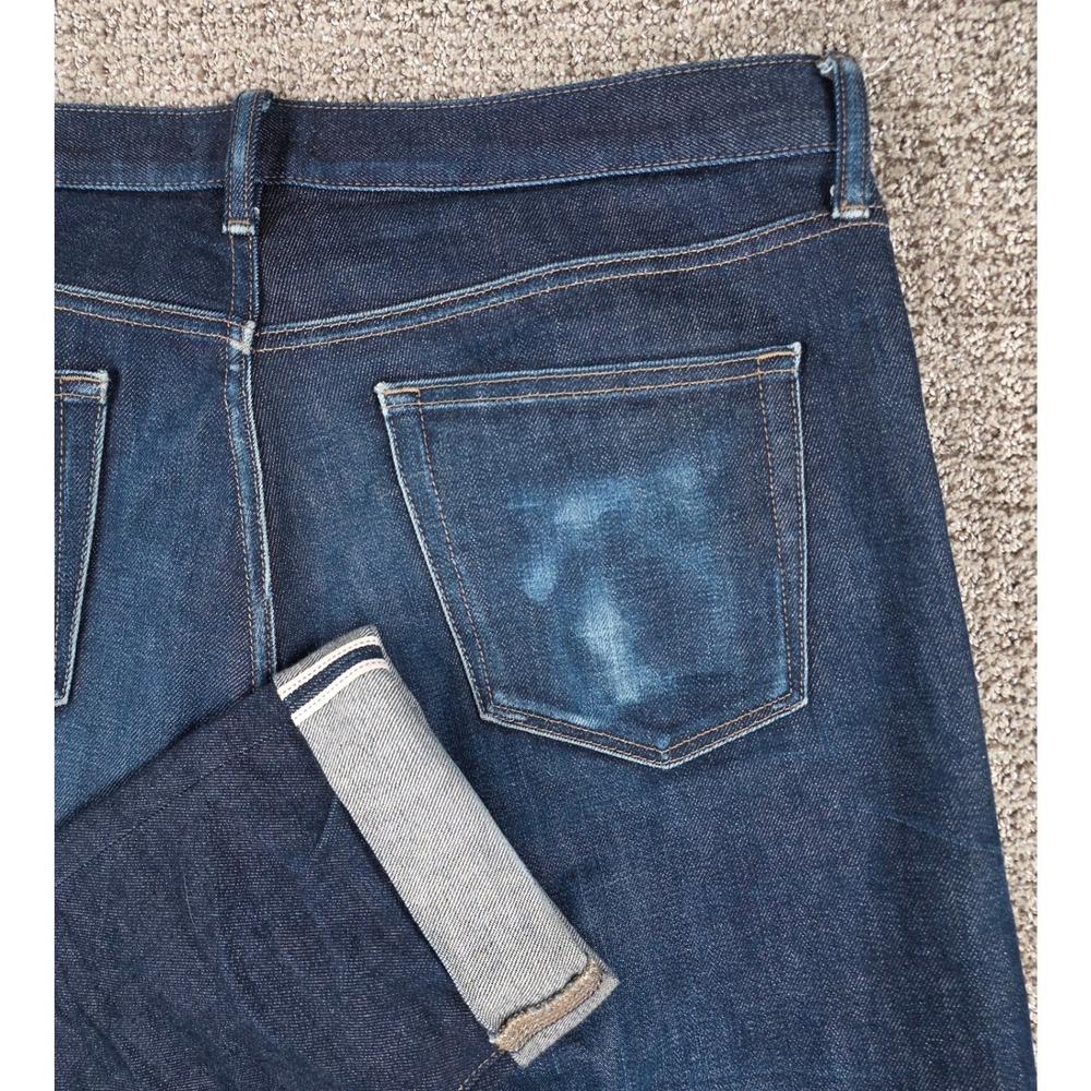 Uniqlo Mens Stretch Selvedge Slim Fit Jeans Indigo Blue 36x34 Distressed